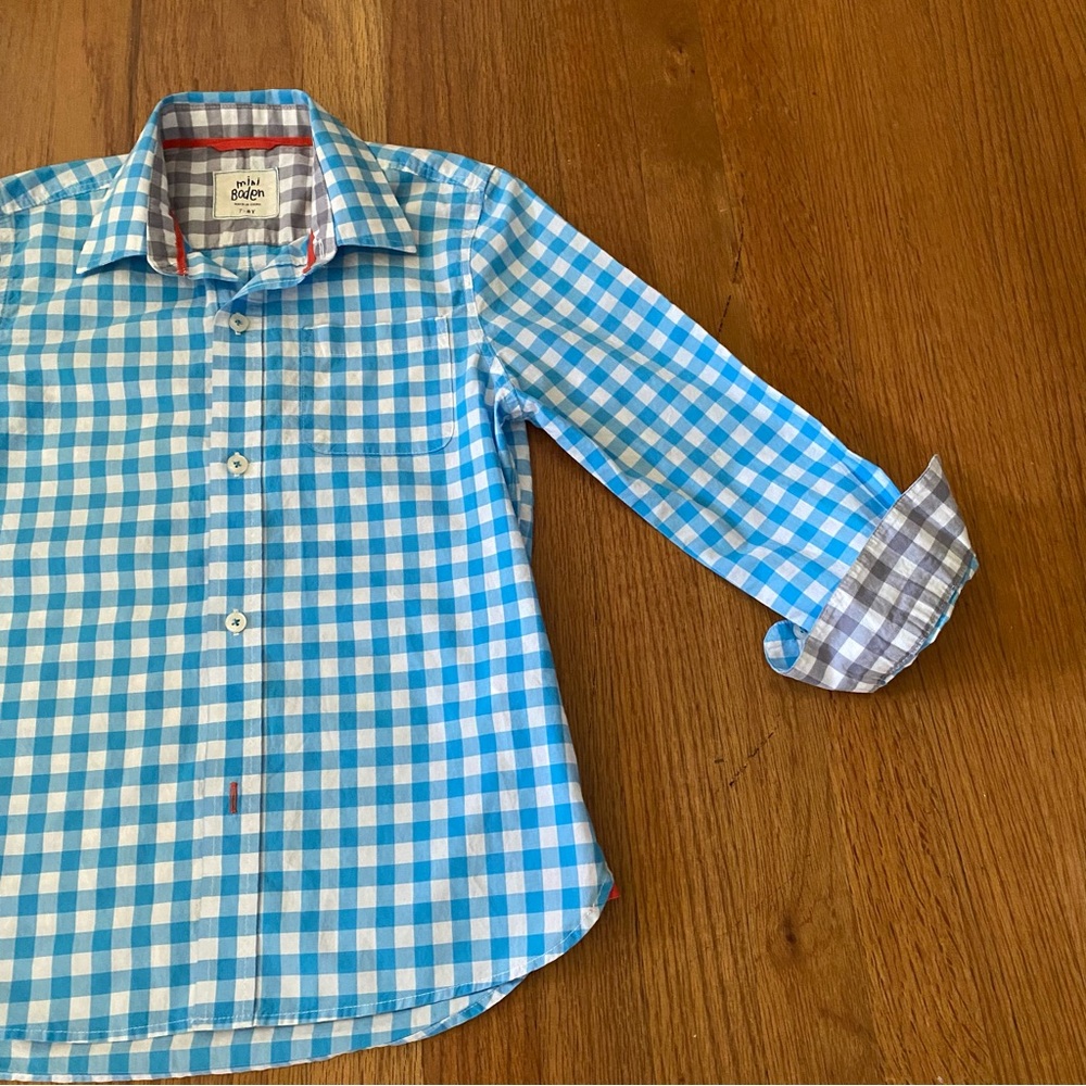 Mini Boden Blue and White Checkered Button Down Shirt - Picture 3 of 8